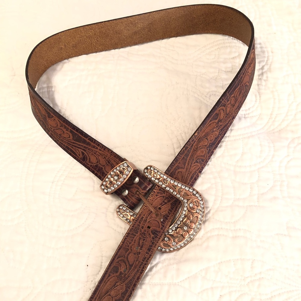 Leather Western style Belt with copper buckle